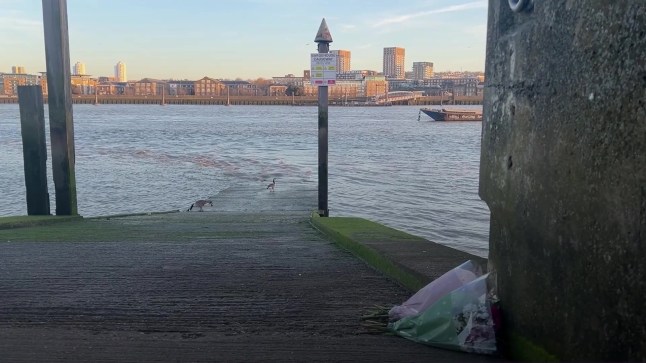 Grab from PA video of Barge House Causeway, near London City Airport, near to where an 11-year-old girl went missing after she entered the River Thames on Monday, she has been named by the Metropolitan Police as Kaliyah Coa. Image date: Tuesday April 1, 2025. PA Photo. See PA story POLICE Thames. Photo credit should read: Pol Allingham/PA Wire