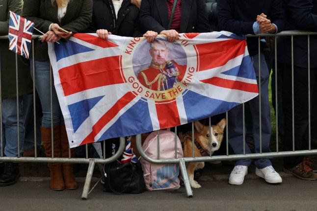 A dog looks on as people wait on the day Britain's King Charles and Queen Camilla attend the Maundy Service at Durham Cathedral, where the monarch will distribute Maundy money to 76 men and 76 women, in Durham, Britain, April 17, 2025. REUTERS/Temilade Adelaja TPX IMAGES OF THE DAY