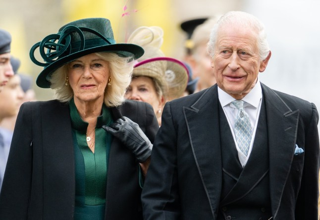 DURHAM, ENGLAND - APRIL 17: King Charles III and Queen Camilla attend the Royal Maundy Service at Durham Cathedral for on April 17, 2025 in Durham, England. The King presented the Maundy recipients ??? 76 men and 76 women ??? with two purses: one red and one white, containing Maundy Money. The white purse held specially minted silver Maundy coins. This year, the red purse contained a ??5 coin commemorating The Queen Mother and a 50p coin featuring WWII stories. The Royal Maundy gifts recognised the recipients' exceptional Christian service and their contributions to their local communities. (Photo by Samir Hussein/WireImage)