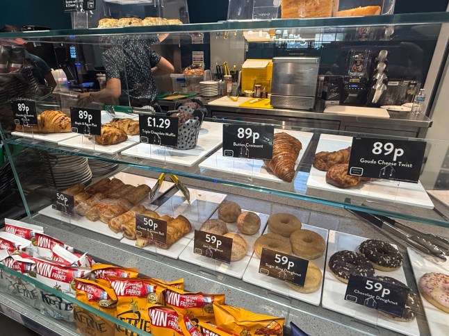 The pastry counter at Home Bargains cafe