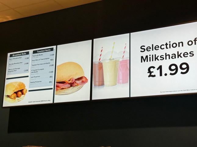 Part of the menu at the Home bargains cafe in West Drayton