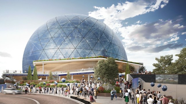 Rendering of the MSG Sphere, a planned concert venue for Stratford, east London. Photograph: The Madison Square Garden Company