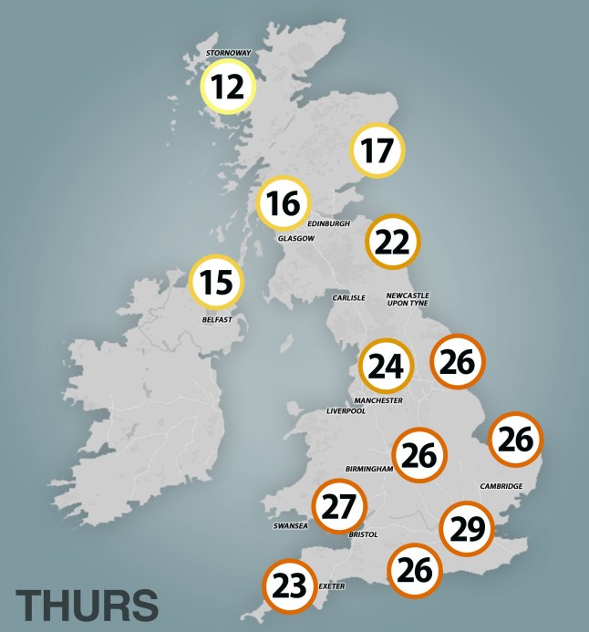 METRO GRAPHICS met office max temps forecast Thursday 1 May (Picture: Metro.co.uk)