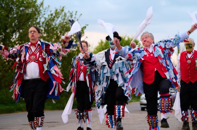 Morris dancers celebrate May Day at Ham Hill, Somerset this morning (1 May). The Wyvern Jubilee Morris, Treacle Eater Clog and Border Enigma Morris dancers took part in the springtime tradition.