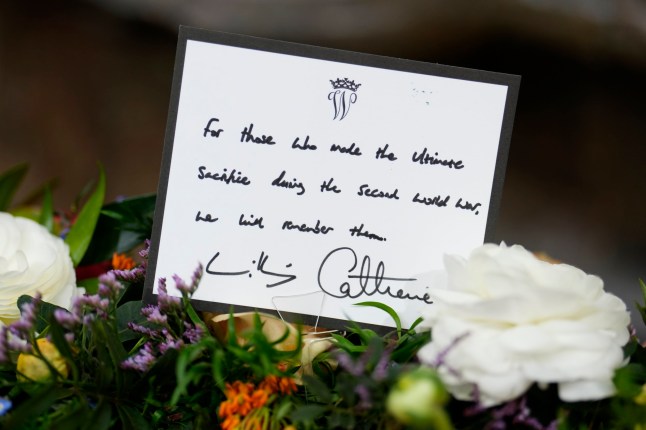 A handwritten note is seen on the wreath which will be laid by the Prince of Wales during a Service of Thanksgiving at Westminster Abbey in London on the 80th anniversary of VE Day. Picture date: Thursday May 8, 2025.