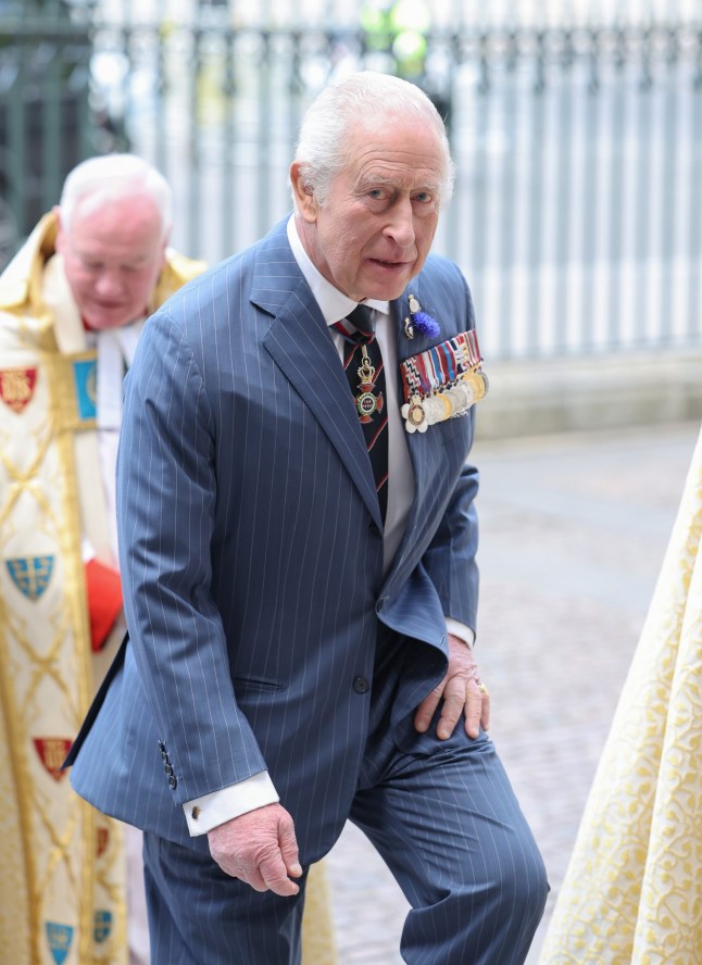 LONDON, ENGLAND - MAY 08: King Charles III attends the Thanksgiving Service to mark the 80th anniversary of VE Day at Westminster Abbey on May 08, 2025 in London, England. The King and Queen, joined by members of the Royal Family, will take part in events from May 5th to May 8th to commemorate the 80th Anniversary of VE Day, which signalled the end of the Second World War in Europe. (Photo by Chris Jackson/Getty Images)