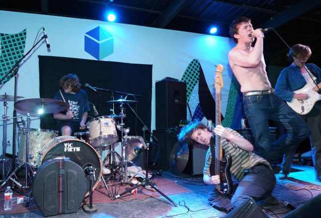 AUSTIN, TX - MARCH 14: Charlie Forbes, Josh Finerty, Charlie Steen and Sean Coyle-Smith of Shame performs onstage at Ground Control Touring during SXSW at Barracuda Backyard on March 14, 2018 in Austin, Texas. (Photo by Amy E. Price/Getty Images for SXSW)