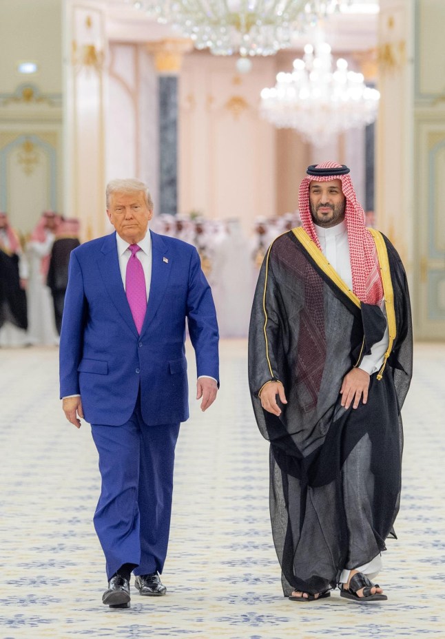 Mandatory Credit: Photo by APAImages/Shutterstock (15297548ac) Saudi Crown Prince Mohammed bin Salman receive U.S. President Donald Trump at the Royal Court at Al-Yamamah Palace in Riyadh, Saudi Arabia, on May 13, 2025. Saudi Crown Prince Mohammed bin Salman receive U.S. President Donald Trump at the Royal Court, Riyadh, Saudi Arabia - 13 May 2025